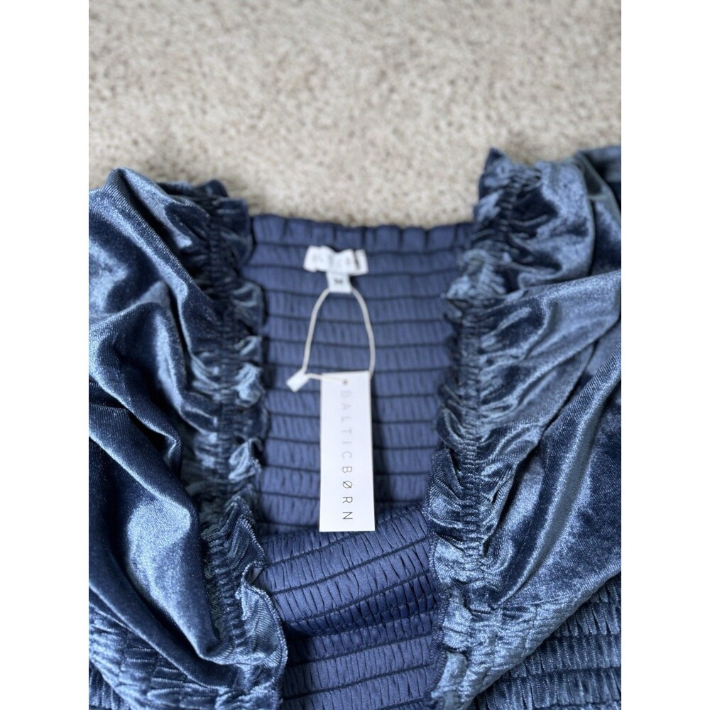 Baltic Born Vivaldi Smocked Velvet Blue Midi‎ Dress M Boho Feminine Cottagecore - Picture 5 of 10